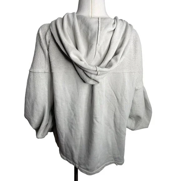 Free People Britney Cardi Jacket Hooded Sweatshirt Zip Front Oatmeal Size M NWT - Picture 9 of 10